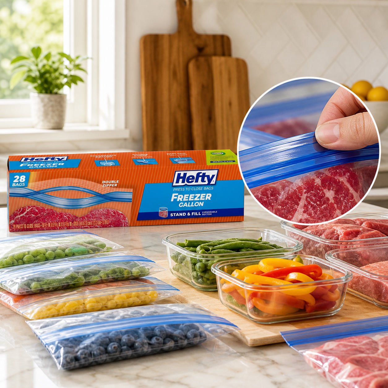 Meal Prep Fit - 28ct Gallonen Gefrierbeutel für Lebensmittel, Druckverschluss,