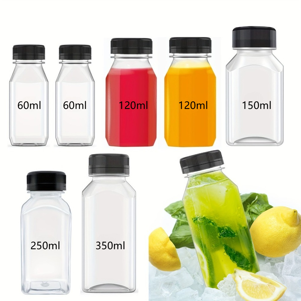 Meal Prep Juice Bottles - 6 Stück wiederverwendbare transparente Kunststoff-Saftflaschen mit