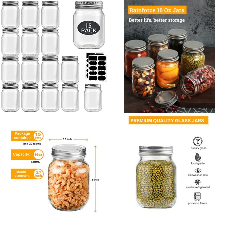 Meal Prep Bulking - 16 oz Einmachgläser mit Deckeln, reguläre