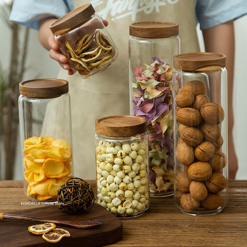 Meal Prep Glass Containers - Luftdichter Glaskanister mit Holzdeckel, für die