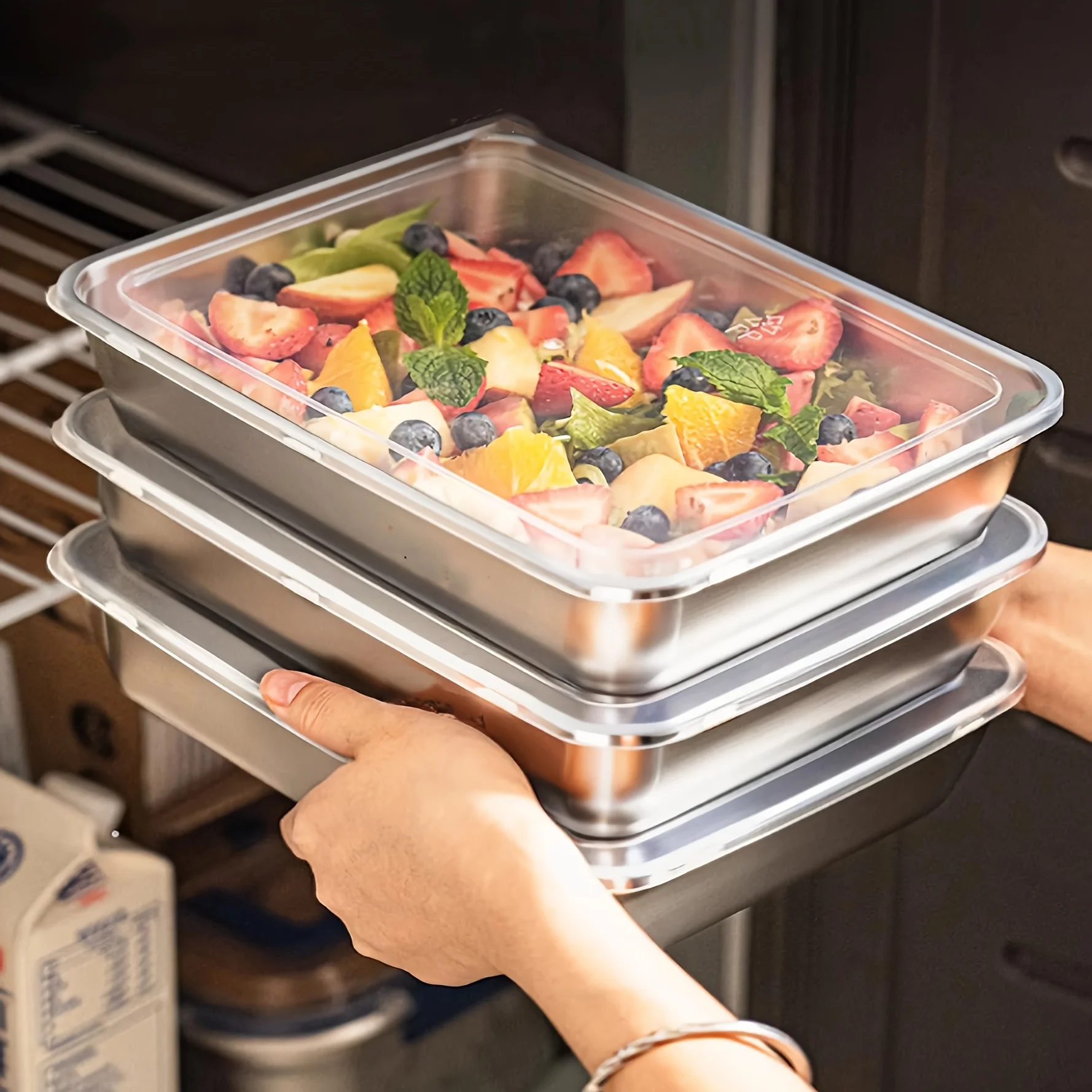 Meal Prep Glass Containers - 3-teiliges Edelstahl-Lebensmittelbehälter-Set & Lunchbox, Auslaufsichere Stapelbare