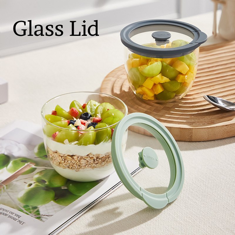 Meal Prep Yogurt Bowl - Glasbehälter für Overnight-Oats mit luftdichtem Belüftungsdeckel,