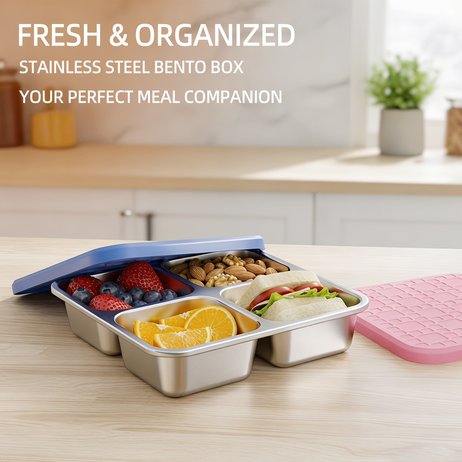 Stainless Bento Box - 304 Edelstahl-Lunchbox mit 4 Fächern und