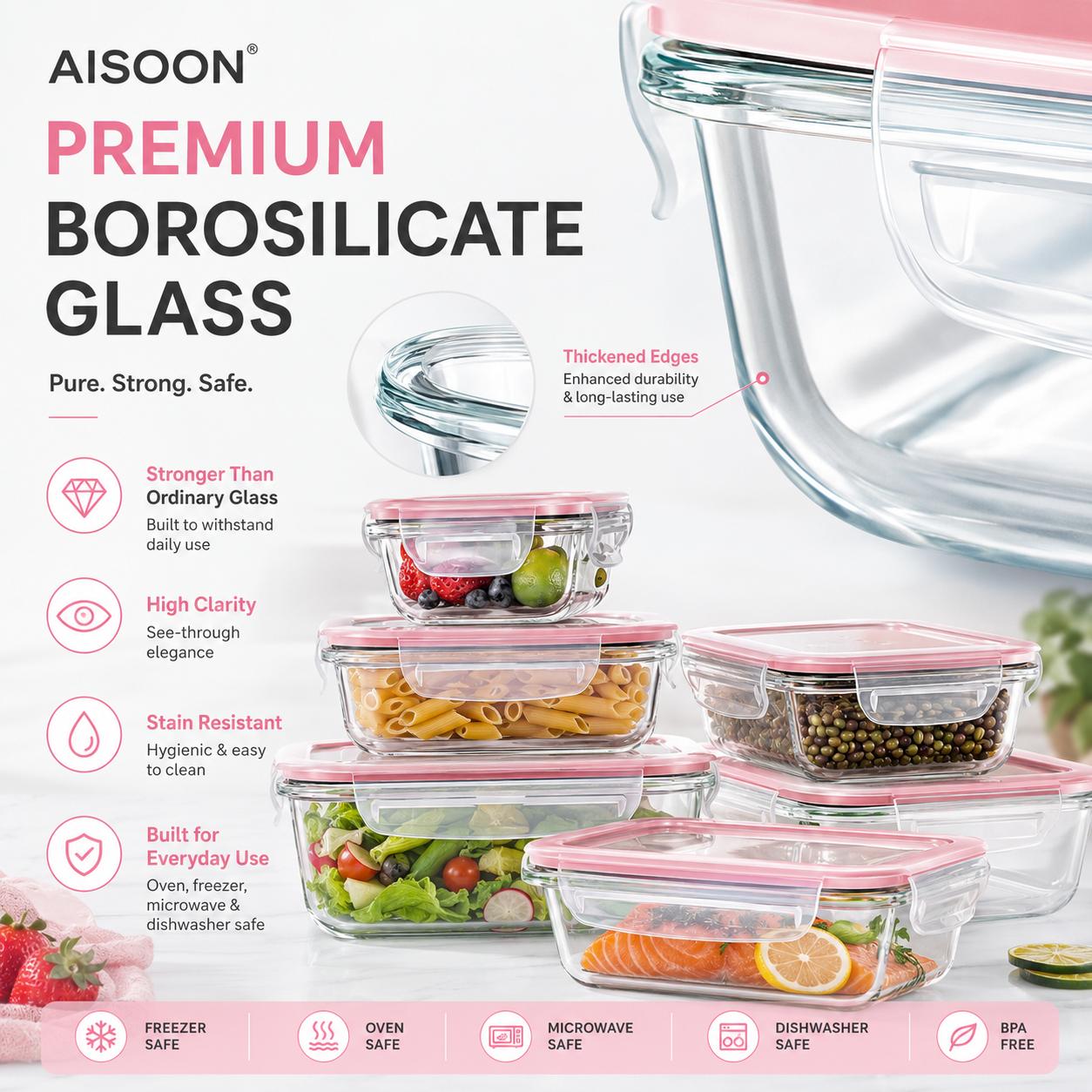 8/12-teiliges Set stapelbarer  – Meal Prep Glass Containers Oven Safe Bewertung und Preis