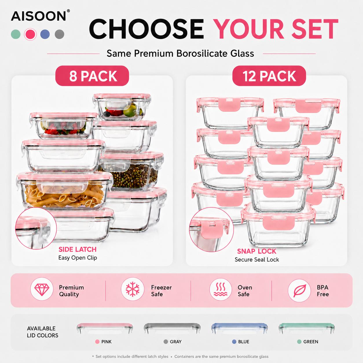 8/12-teiliges Set stapelbarer  – Meal Prep Glass Containers Oven Safe Bewertung und Preis